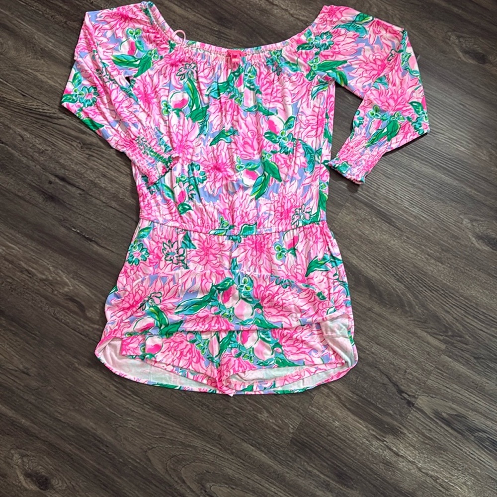 Lilly Pulitzer Pink and Green Floral romper.  Size 10, price 75.00 mint con - Picture 2 of 4